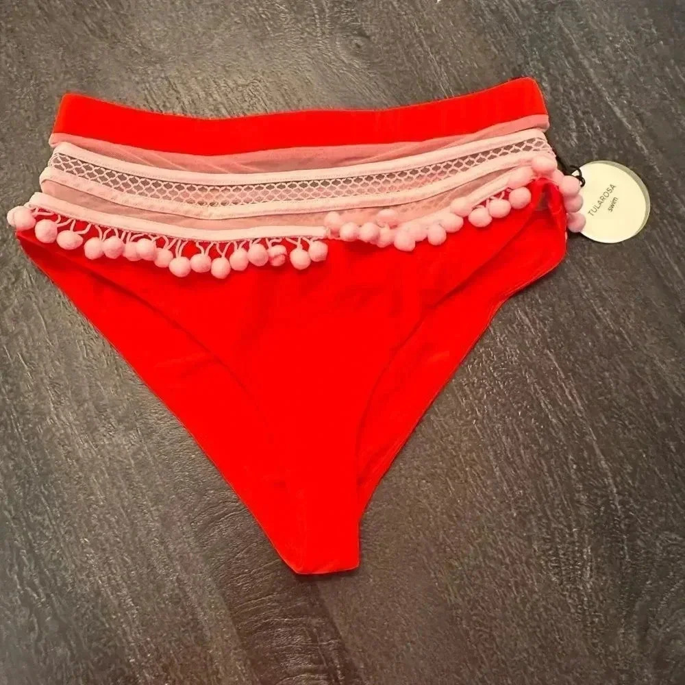 Tularosa Thessy Swim Bikini Bottom in Red And Pink SzM - Picture 2 of 4